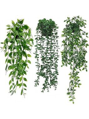 Set of 3 artificial hanging plants faux eucalyptus greenery indoor home decor